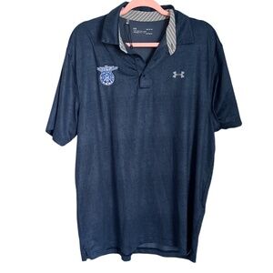 UnderArmour Men’s FUMA Track Emblem Heather Blue HeatGear Polo Shirt L